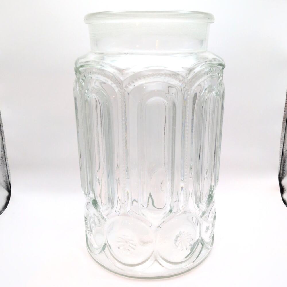 Vintage LE Smith Moon and Stars Large Glass Clear Canister *NO LID 9.5in Tall